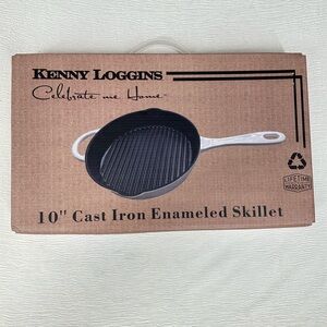 New!! Kenny Loggins Black and White Cast Iron Enameled 10” Skillet with lid